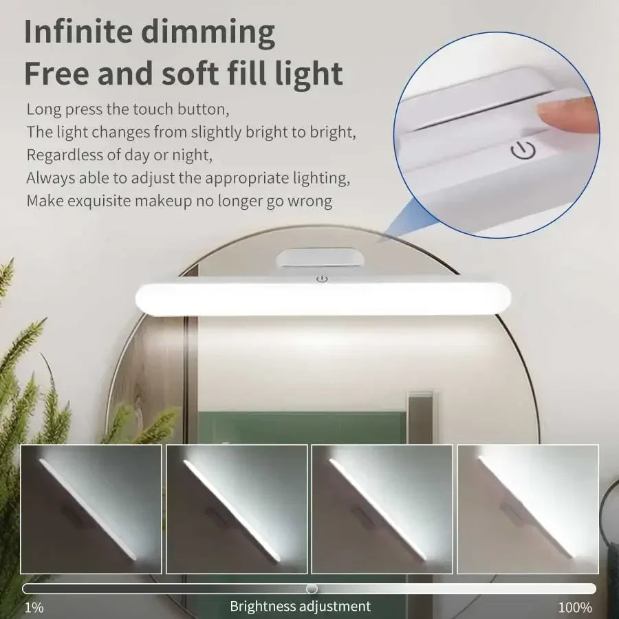 LED Makeup Mirror Light USB Rechargeable Stepless Dimming Magnetic Vanity Lamp For Bedroom Selfie Wardrobe Bathroom Lighting