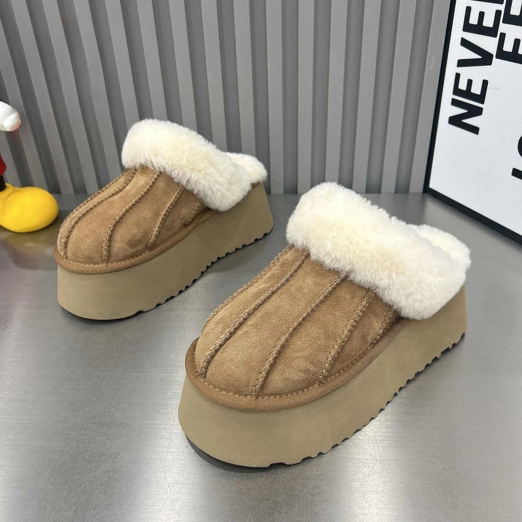 House Slippers for Women Winter New Suede Warm Fur Slippers Design Stitching Thick Sole Home Shoes Lightweight Indoor Shoes