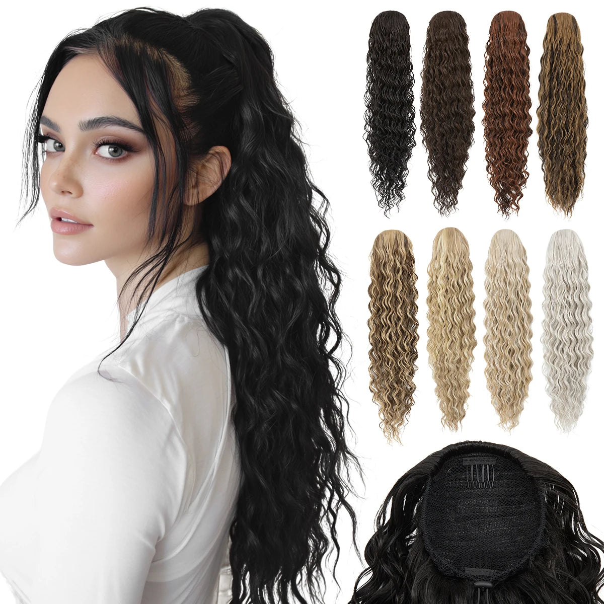 【SARLA】32-inch Women's Wavy Ponytail Hair Extension, with Drawstring and Hair Clips, Synthetic Wig Suitable for All Hair Types,