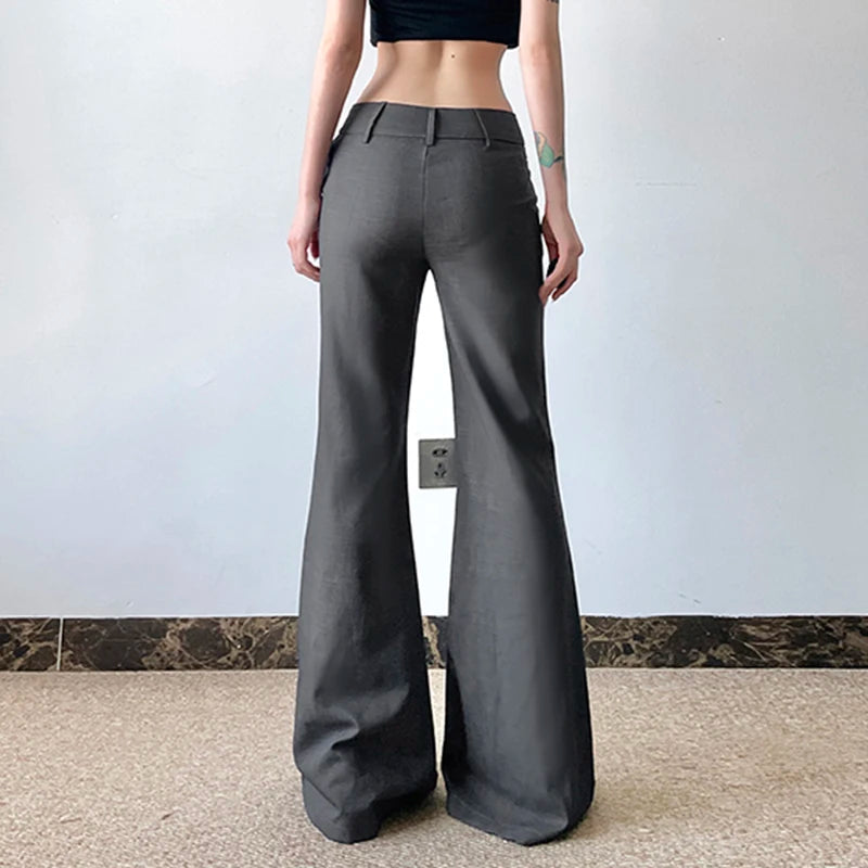 Office Ladies Basic Slim-fitting Solid Suitpants Y2K Elegant Fashion Low-Waisted Flare Pants Women 2025 Autumn Spring Trousers