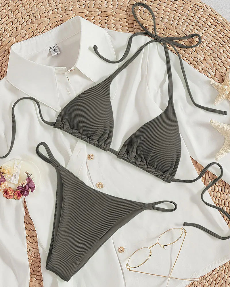 Customized LOGO women's new lace-up bikini swimsuit European and American sexy beach hot spring swimsuit