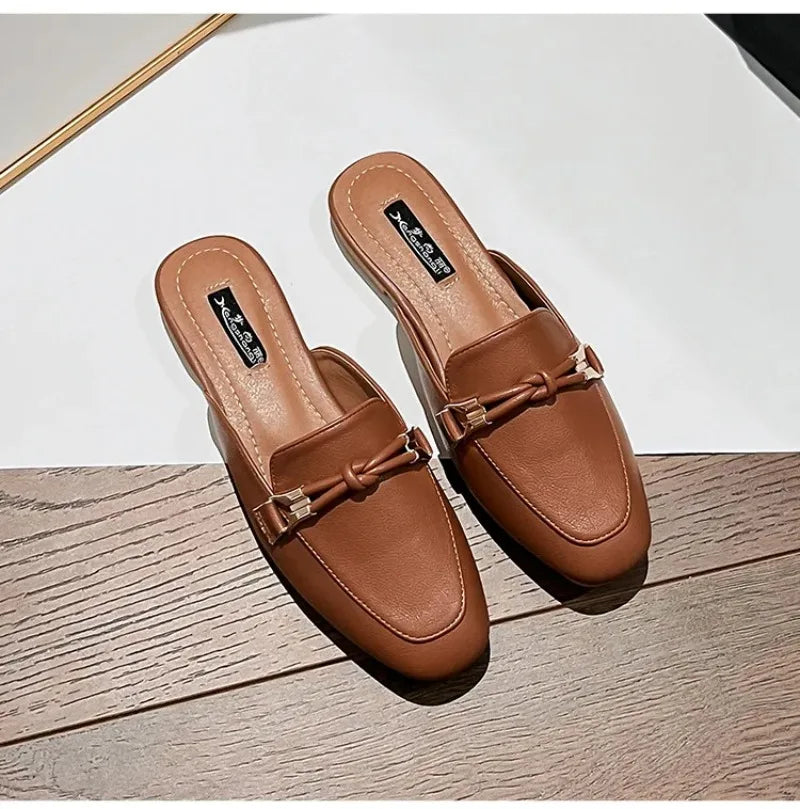 Womens Shoes Fashion Baotou Half Slippers Elegant Women Mules Slippers Comfortable Walking Flat Slippers for Women Zapatos Mujer