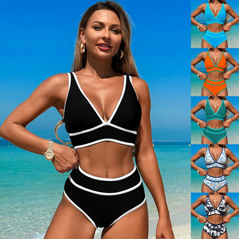 Sexy Floral Print Bikini Woman Beach Clothing Halter Swimsuit Girl Fashion Two-piece Triangle Swimwear Bikini Set Bathing Suits