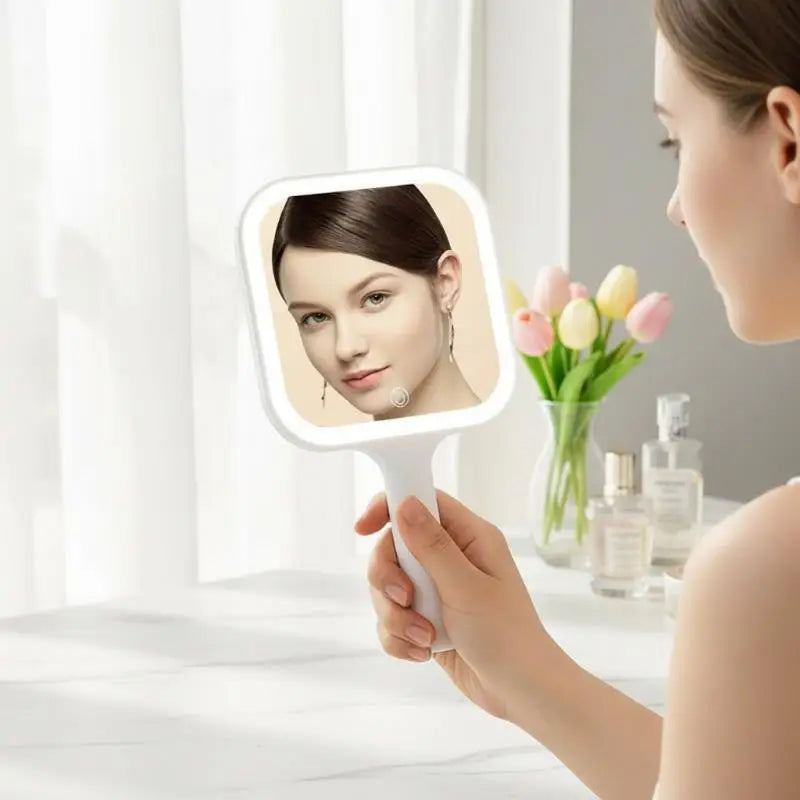 LED Smart Makeup Mirror Hand-held Carry 3 Colors Adjust Bright With Touch Screen Cosmetic Tabletop Vanty Mirror Travel Home Use