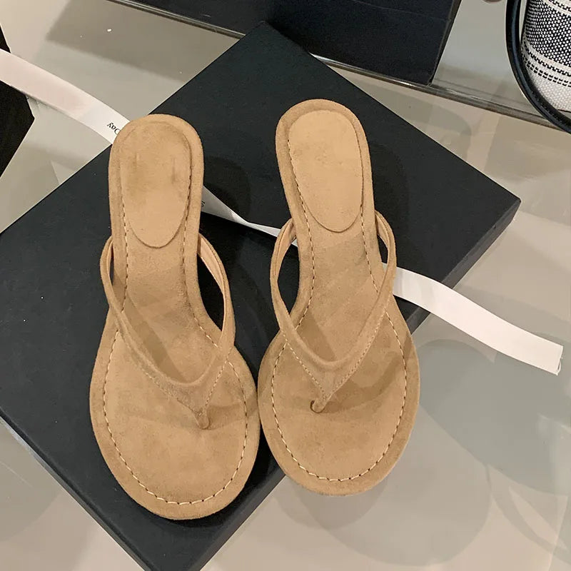 Fashion Round Toe Women Thin Heels Slippers Slides Female Flip Flops Sandals Spring Summer Ladies Heeled Slippers Shoes Pumps