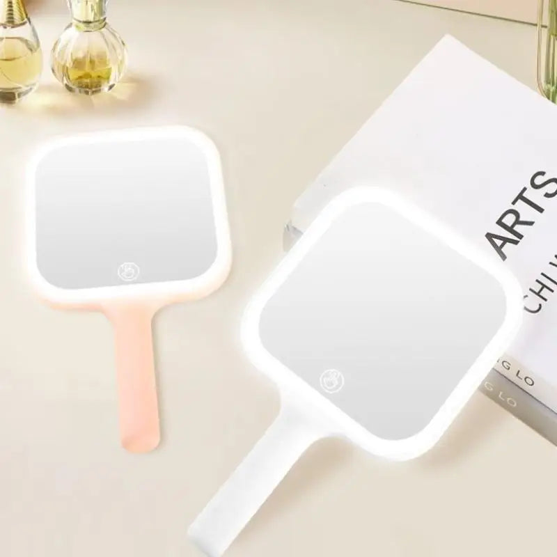 LED Smart Makeup Mirror Hand-held Carry 3 Colors Adjust Bright With Touch Screen Cosmetic Tabletop Vanty Mirror Travel Home Use