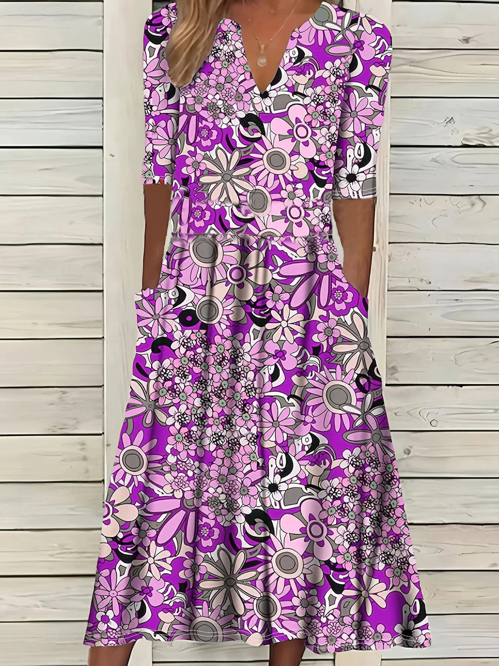 Summer Fashion Vintage Floral Print Boho Party Dresses For Women 2025 Elegant V-Neck Half Sleeve Pockets Beach Long Dress Robe