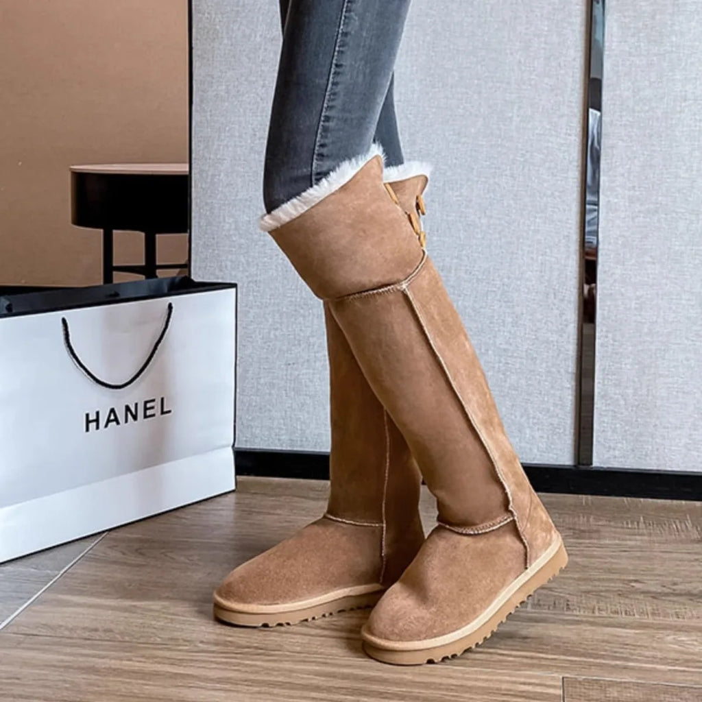 Snow boots for women 2025 new winter high-end button up long tube boots for warmth and height increasing boots for women