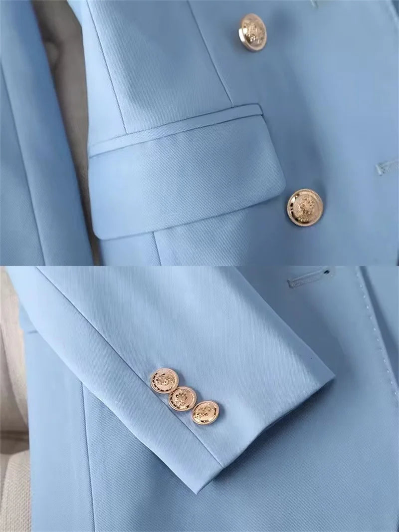 Fashion Office Ladies Pant Suit 2 Piece Sets Women Solid Double-breasted Business Work Wear Blazer Jacket and Trouser Female
