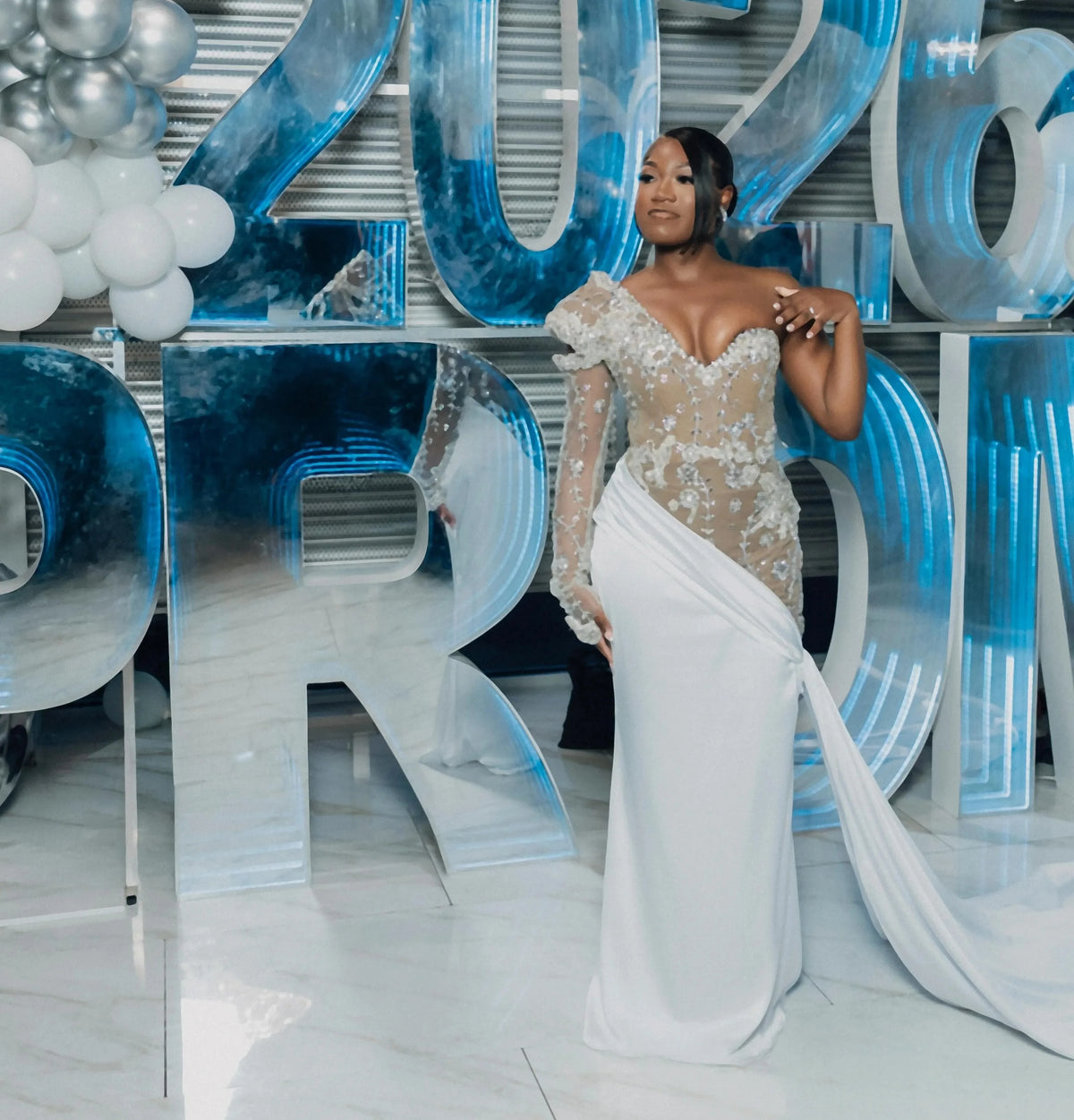 White Long Prom Dresses For Black Girls One-shoulder Beaded Luxury South African Evening Gowns Birthday Party Robe Customized