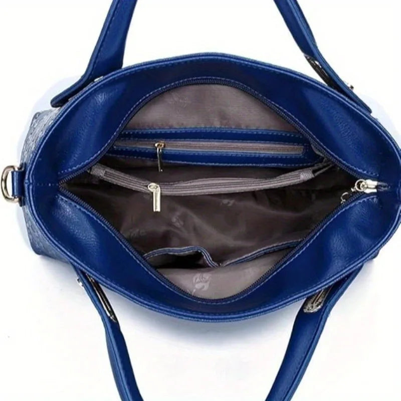 Fashion Embossed 4Pcs Women Handbag Set PU Tote Shoulder Bag Wallet Purse With Bear Pendant Daily Bags