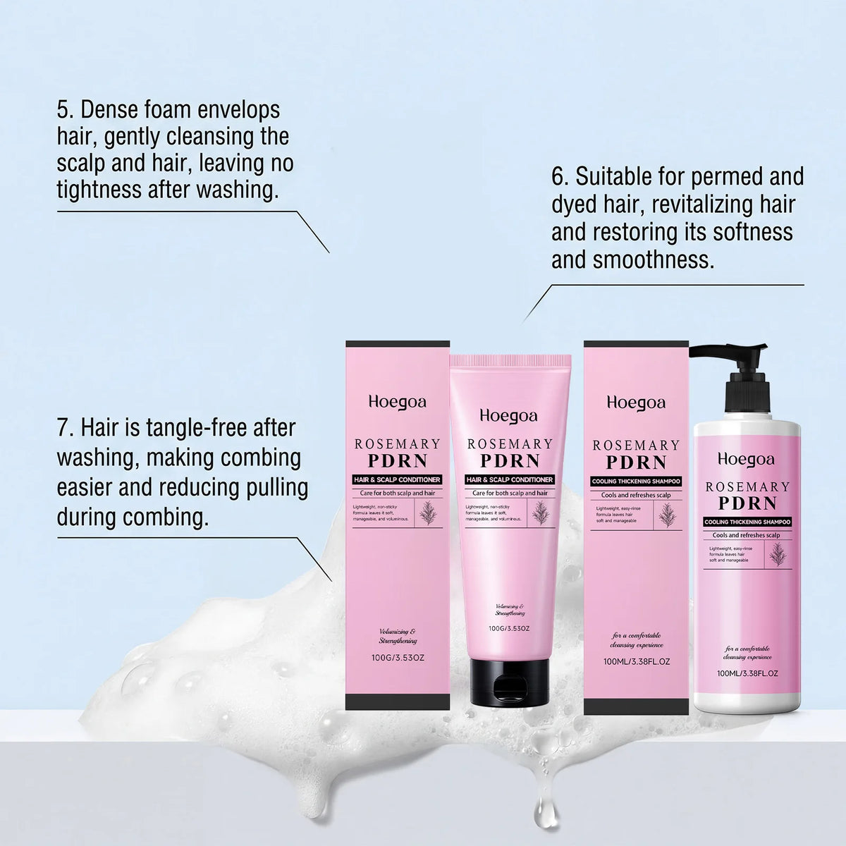 Hoegoa Rosemary Shampoo Conditioner Set Cooling Scalp Refreshing Thickening Volumizing Strengthening Repairing Dry Hair Care Kit