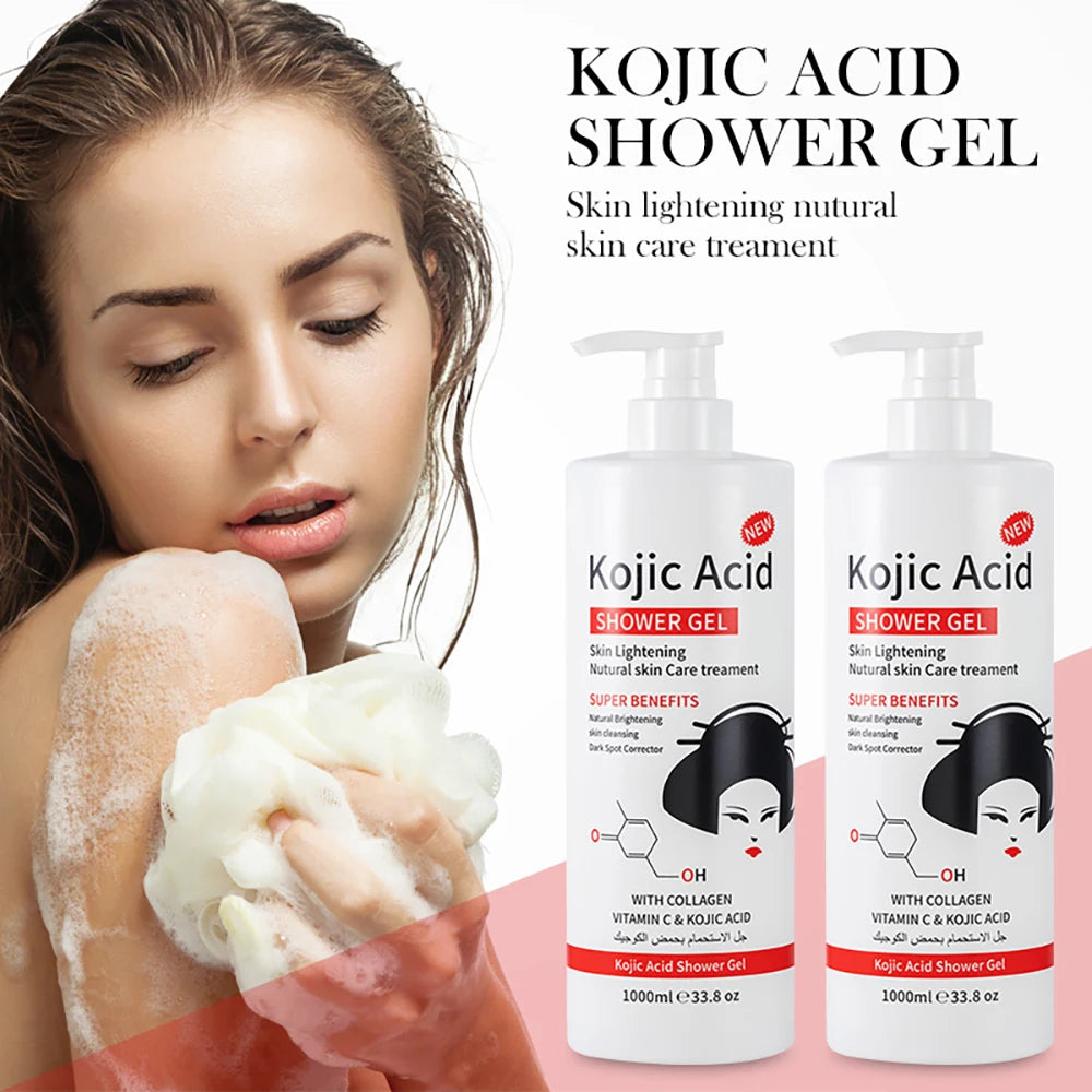 1000ml Kojic Acid Shower Gel Deep Cleansing Brighten Skin Body Wash Skin Whitening Exfoliator Body Care Moisturizing Skincare