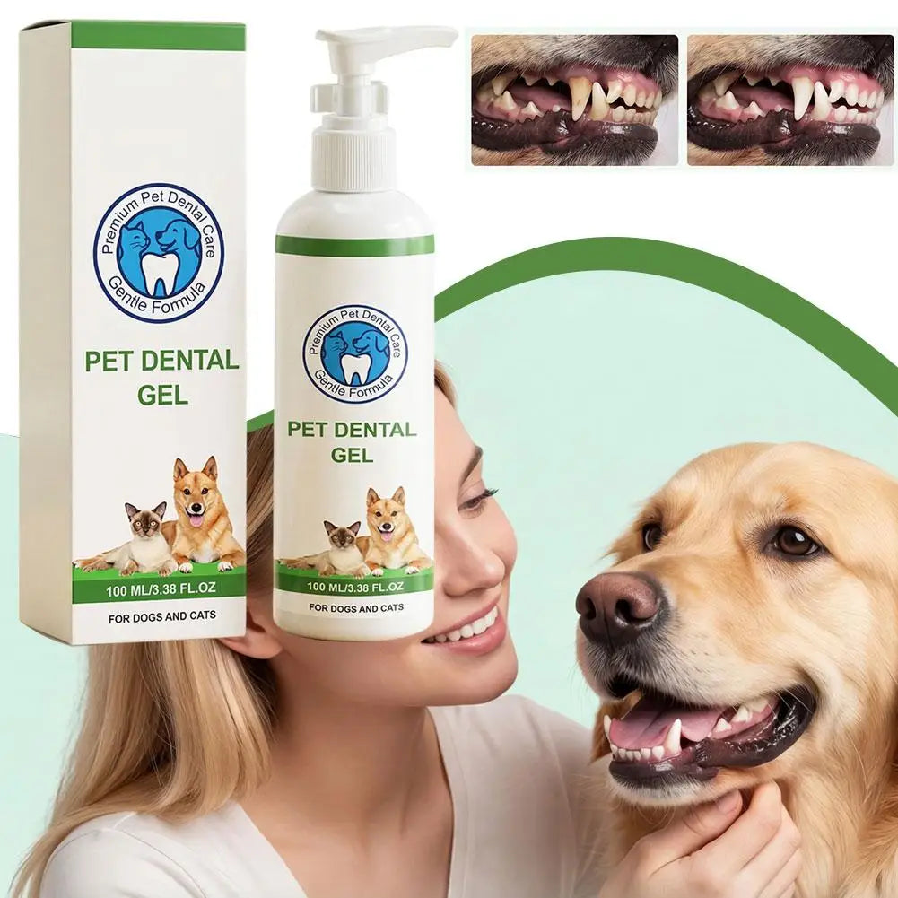Natural Plant-Based Pet Dental Gel for Dogs & Cats,100ml Tartar & Plaque Remover, Gentle Breath Freshener No-Rinse Oral Care Gel