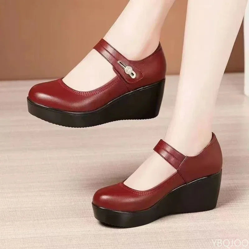 New Round toe Women's Shoes Casual Thick soled Comfort Shoes Versatile fashion high heels Slope heel ladies pumps Mujer Zapatos