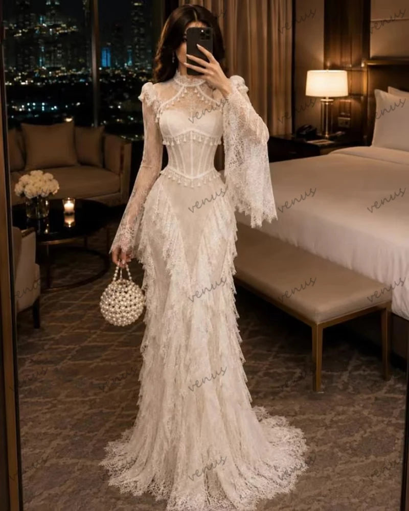 Bohemia Wedding Dresses Vintage Bridal Gowns Lace Tiered Modest Robes For Women свадебное платье Vestidos De Novia Customized