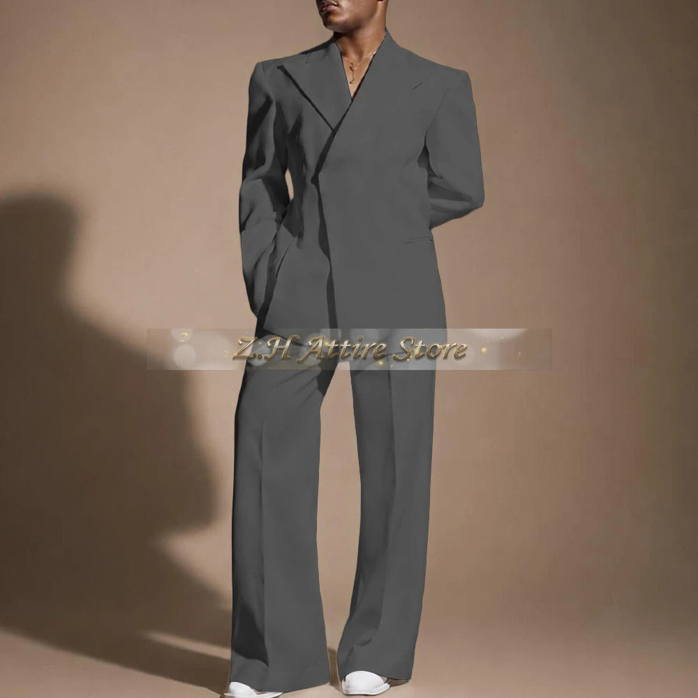 White Wedding Suit for Men 2-piece Set Double Breasted Jacket Wide Leg Pants Custom Slim Fit Prom Party Male Tuxedo