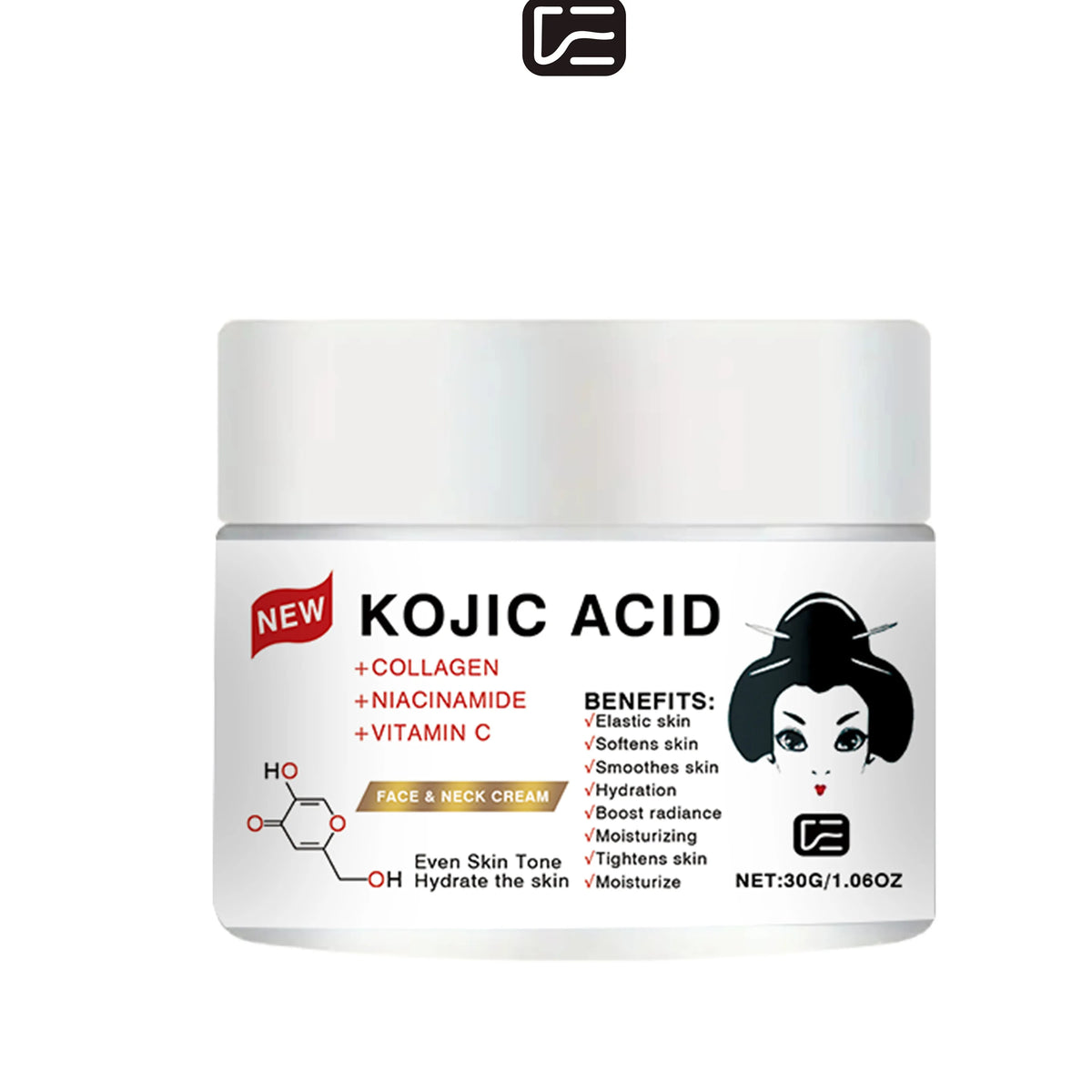 KOJIC ACID FACE & NECK CREAM - Hydrating, Moisturizing, Firming & Smoothing, for All Skin Types, a Must-Have for Daily Skincare