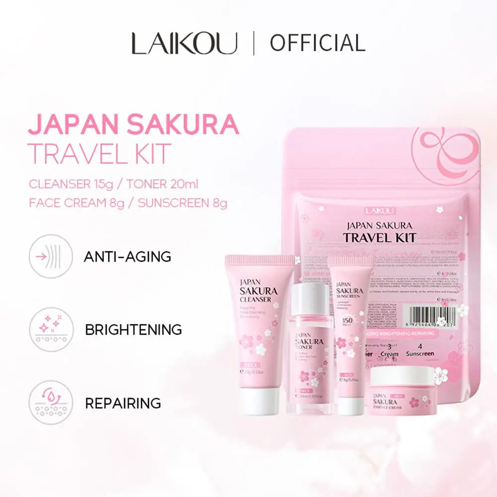 Sakura Skin Care Set facial Cleanser,Serum,Toner,Sunscreen,facial cream Beauty skin care For Women Gifts Routine Travel Kit