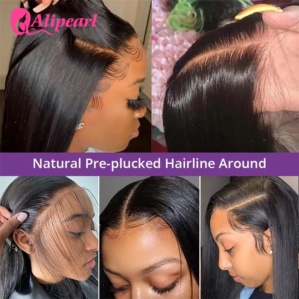 Ali Pearl Transparent Lace Human Hair Wigs Peruvian Straight 4x4 Lace Closure Wig Pre-Plucked for Women