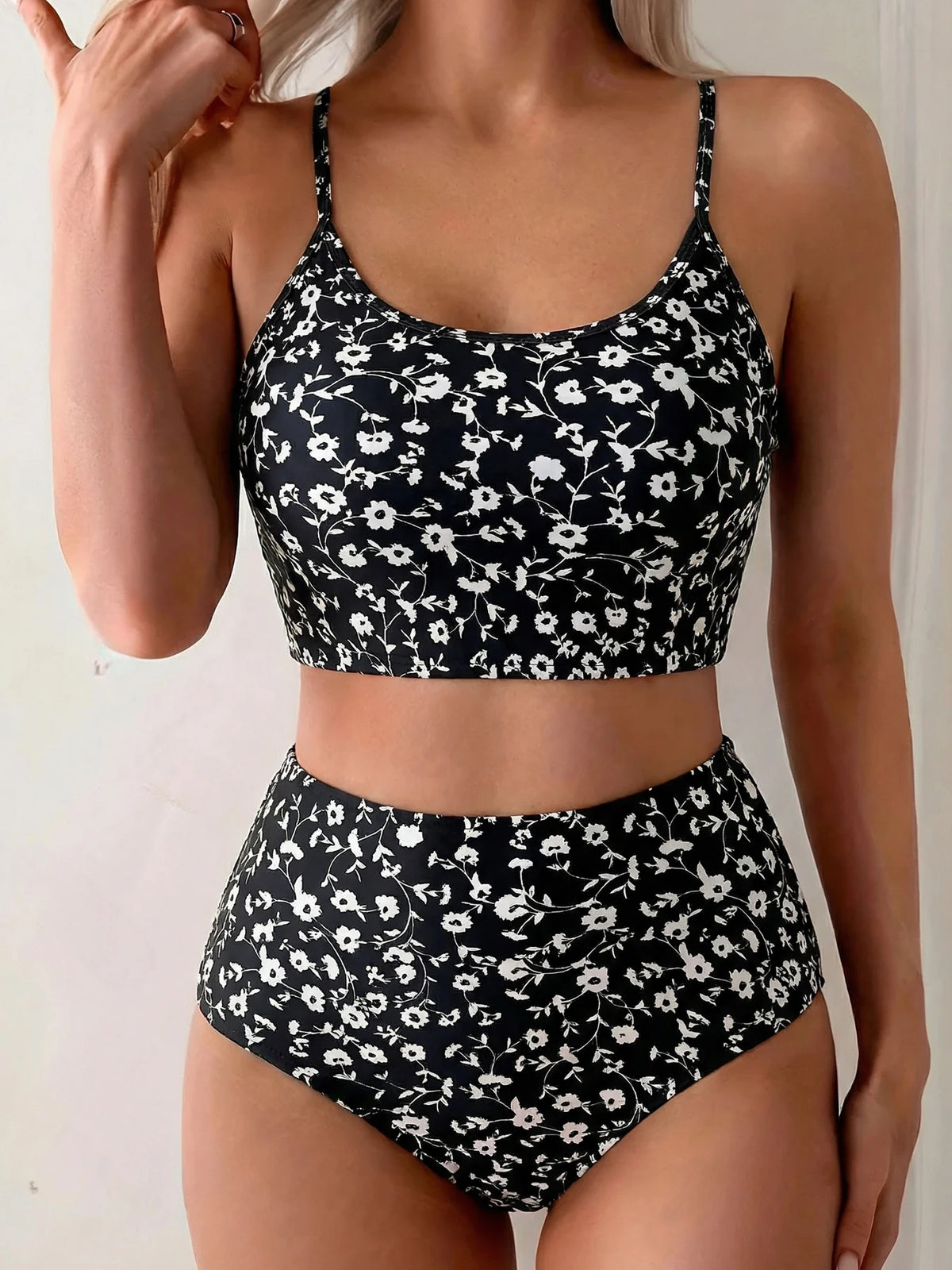 Bohemian Flower Print Bikini Set High Waist Two Piece Swimsuit Women Spaghetti Strap Bathing Suit Summer Beachwear