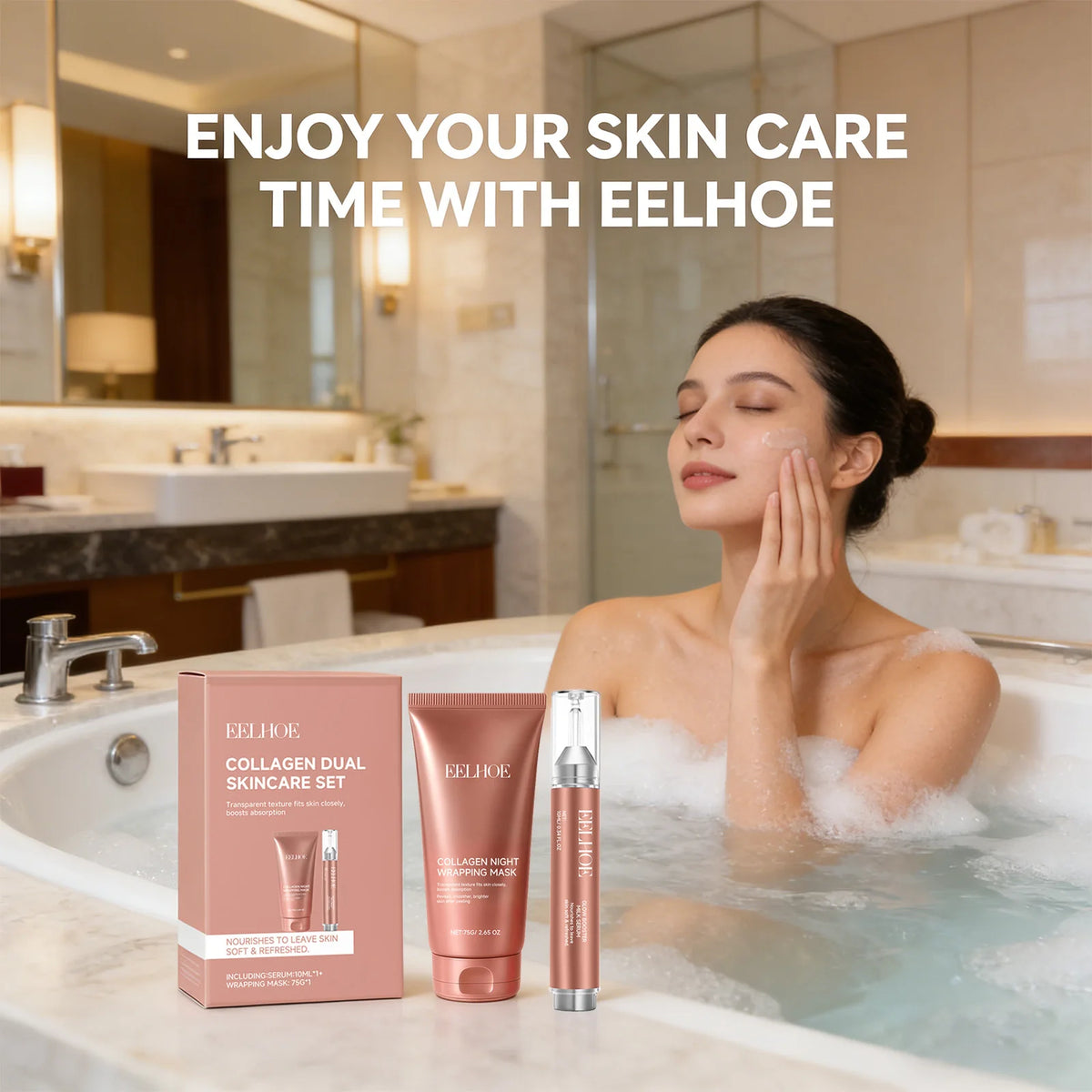 Collagen Wrapping Face Mask Set Enhance Skin Elasticity Improve Dullness Long-Lasting Hydration Exfoliation Night Skincare Serum