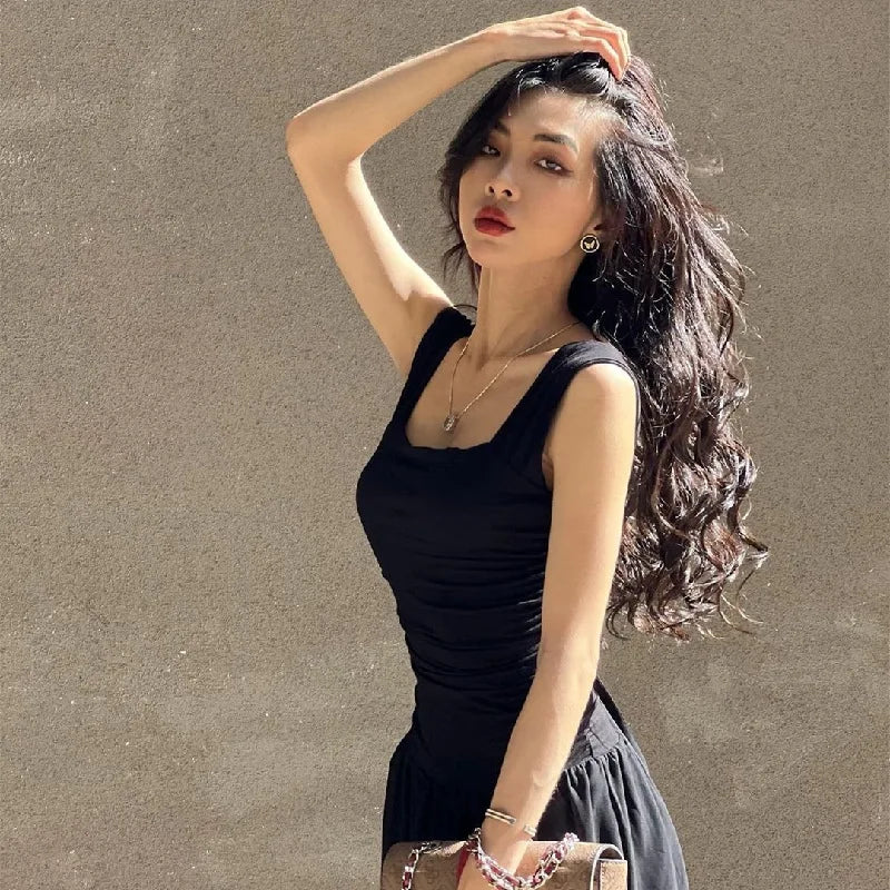 Elegant Slip Long Dresses Sexy Women Ruched Bodycon Solid Maxi Dress Spring Y2K Summer Temperament High-waist Vestidos