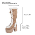 Women's Winter Snow Boots Gothic Lolita Platform High Heel Suede Shoes Plush Warm Knee High Long Boots Size 36-43 Botas Mujer