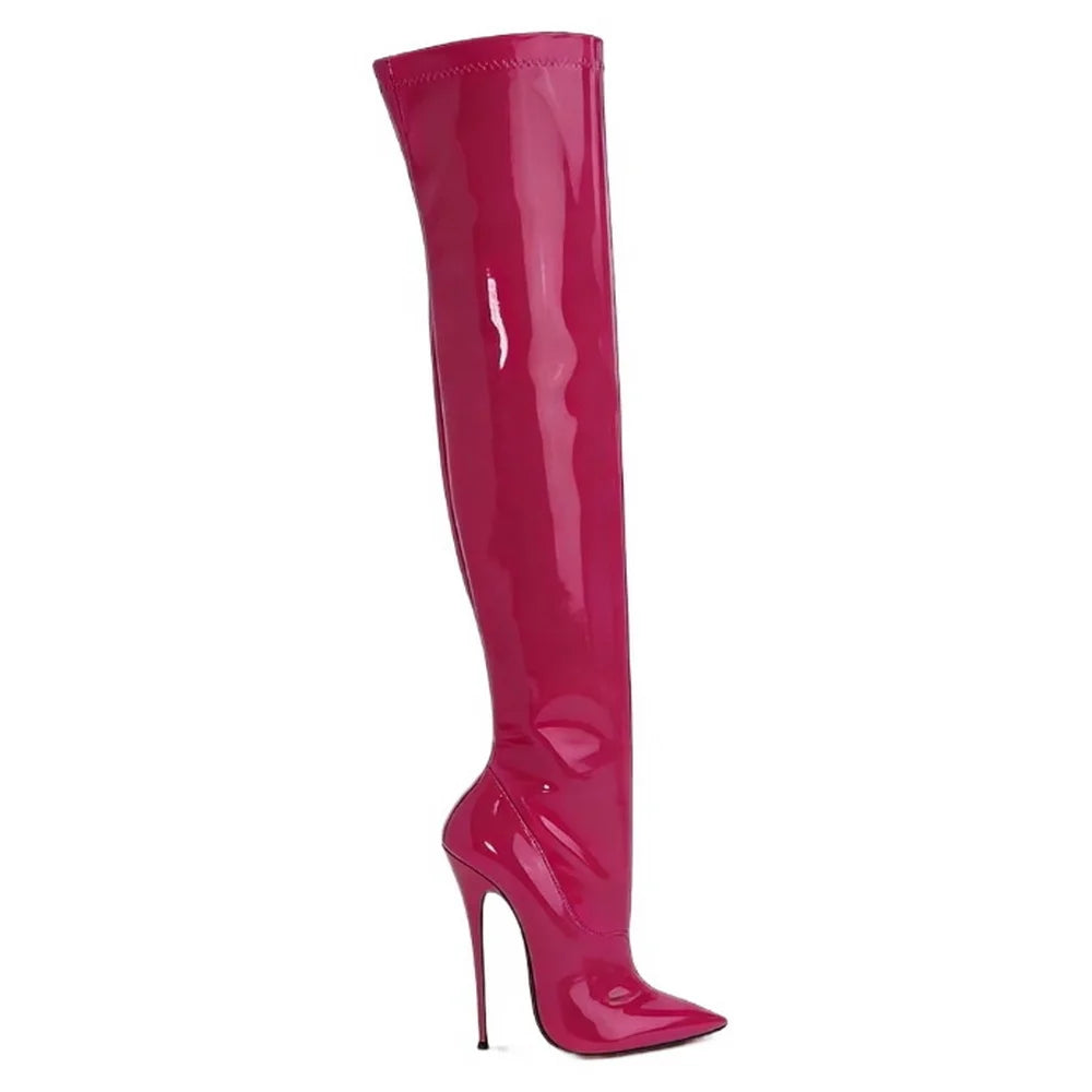 16cm Painting Heel Patent Leather Women's Thigh High Boots,Over The Knee Long Botas,Autumn/Winter Shoes,Gold,Blue,Custom Colors