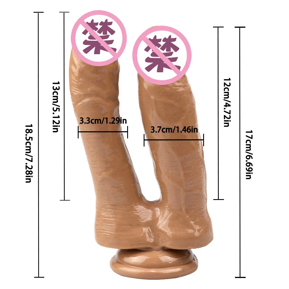 Realistic Double Ended Dildo Sex Toy for Women or Couples Dual Sided Headed Penetration Dong Device with Simulated Penile Sucker