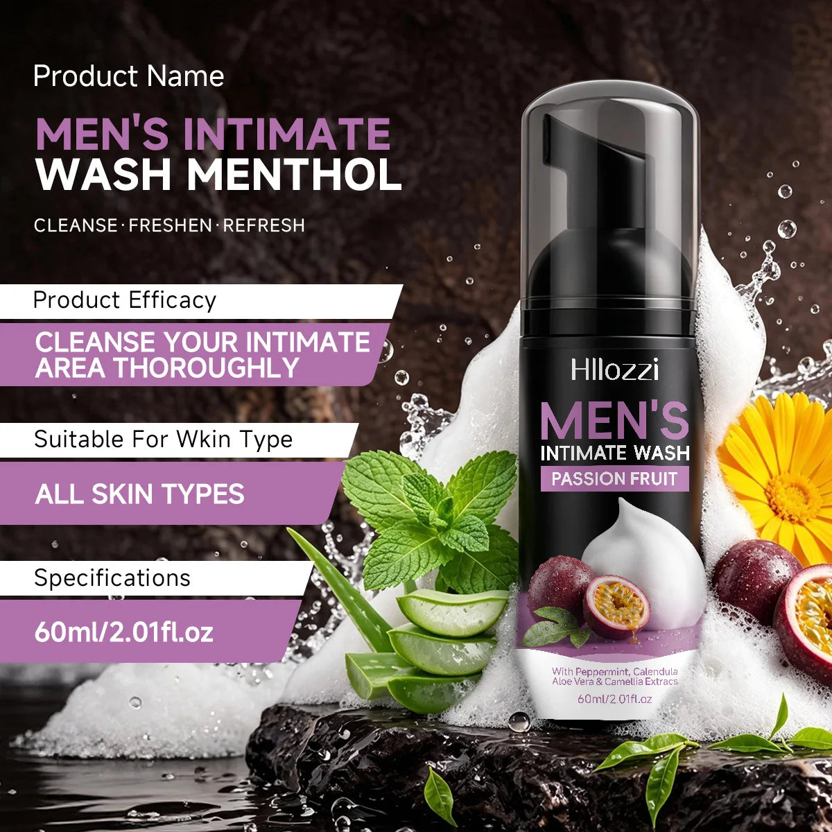 MEN'S INTIMATE WASH PASSION FRUIT: Superior Odor Control, All-Day Freshness & Gentle Daily Grooming Care. Designed for Hygiene.