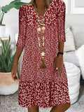 Summer Dress Women Vintage Floral Printed A-Line Dress Fashion V-neck Boho Beach Skirt Elegant Party Dress Casual Vestidos Femme