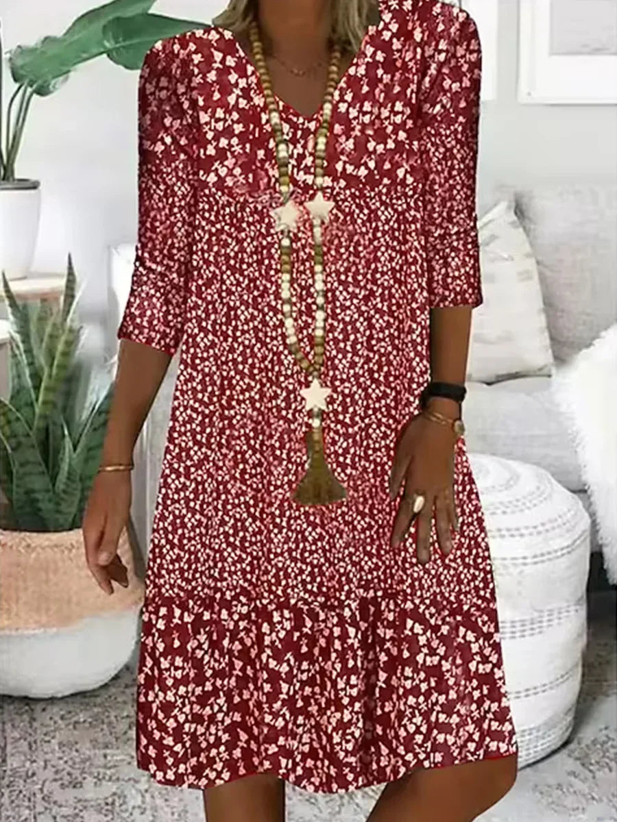 Summer Dress Women Vintage Floral Printed A-Line Dress Fashion V-neck Boho Beach Skirt Elegant Party Dress Casual Vestidos Femme