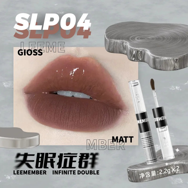 LEEMEMBER Double Head Lipstick Matte Soft Lip Mud Mirror Moisturizing Non-stick Cup Longlasting Lip Glazed Original Lip Makeup