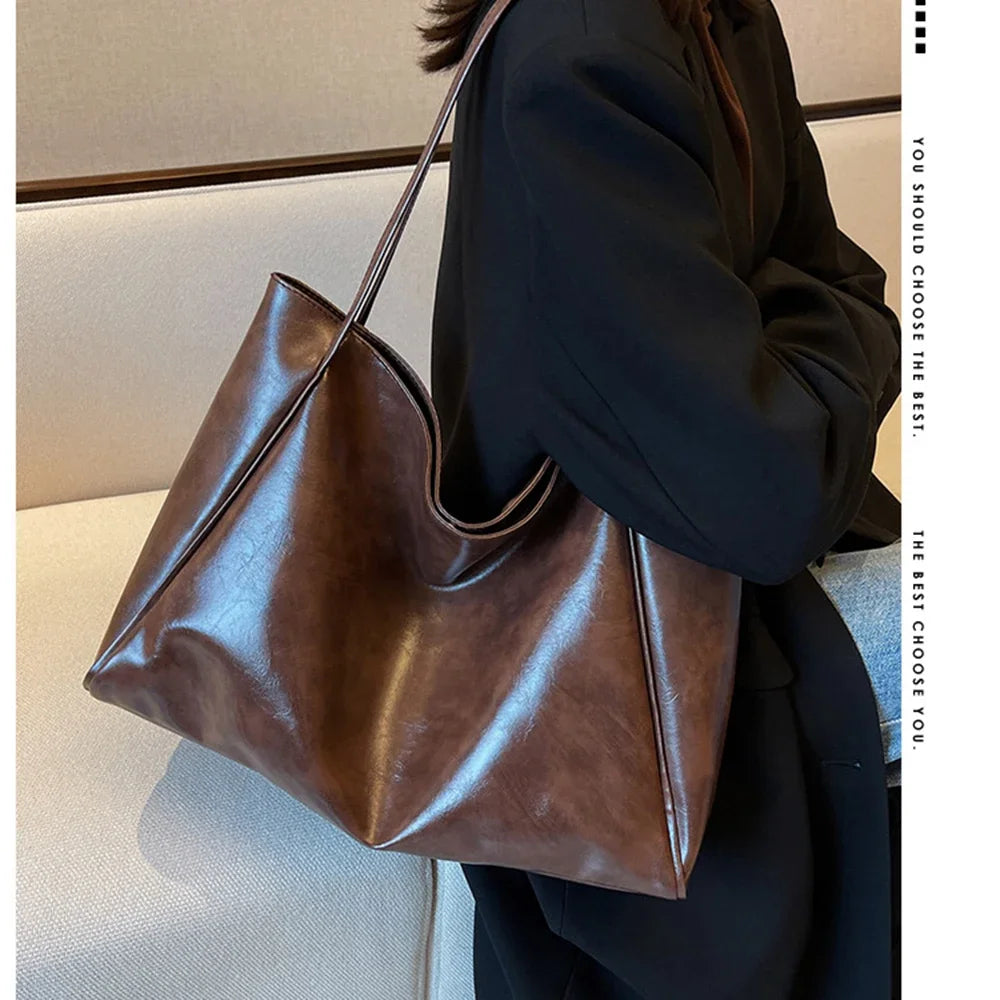 Women Tote Bag Fashion Underarm Pouch Large Capacity Soft Pu Leather Shoulder Bag Retro Crossbody Bag Casual Portable BucketBags