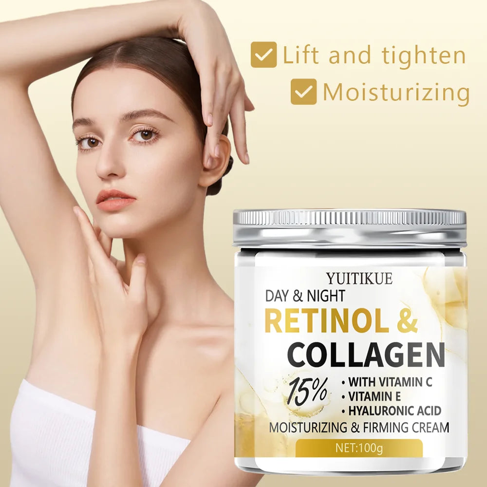 YUITIKUE Retinol Collagen Face Cream 15% Vitamin C E Hyaluronic Acid Day Night Moisturizing Firming Facial Cream Skin Care For W