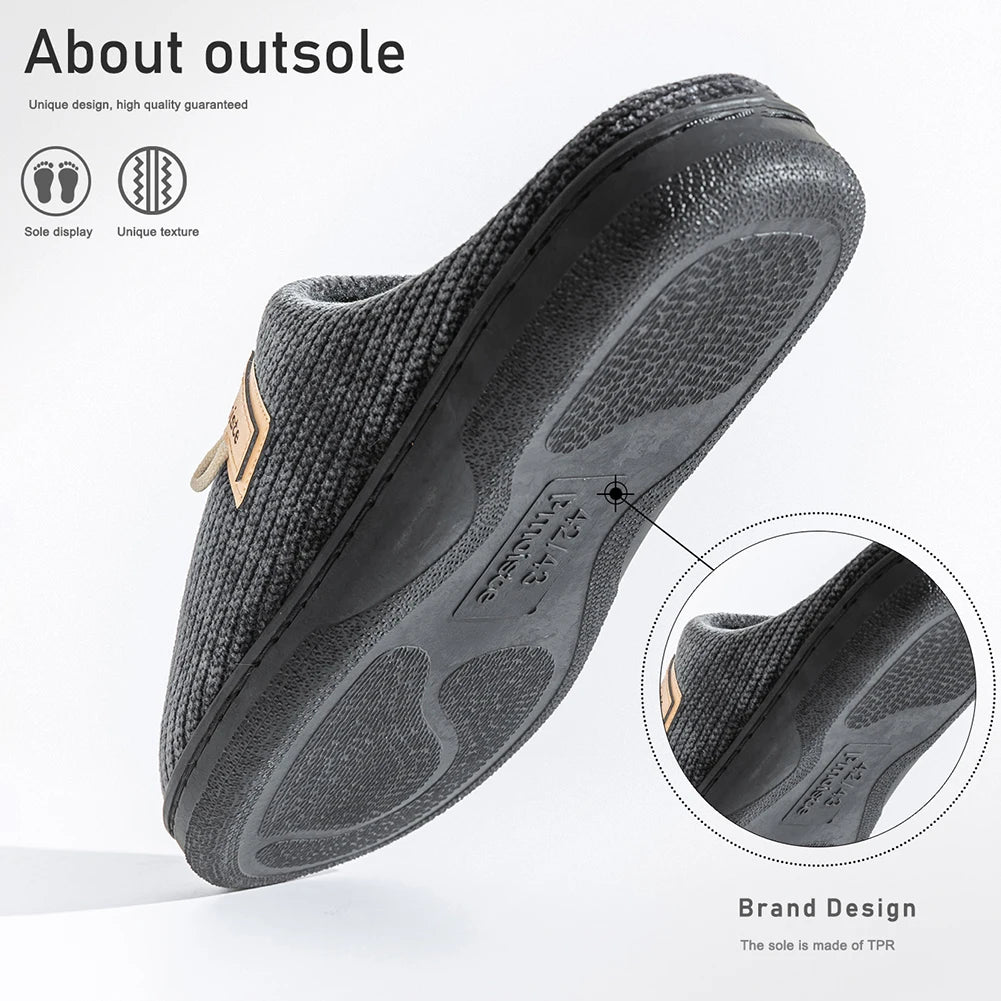 House Slippers for Men Warm Non Slip Indoor Knitted Memory Foam TPR Sole Cushion Home Shoes Winter Luxury Designer Comfort
