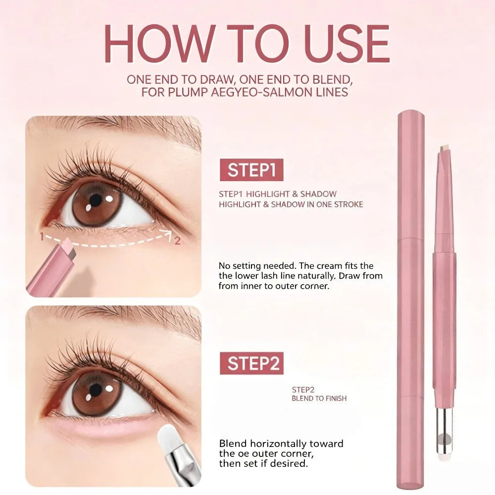 Korean 2 in 1 Ended Lying Silkworm Pen,Bionic Shading Highlighting,Instant Big Eye Effect,Smooth&Smudgeproof&Waterproof,Flat Tip