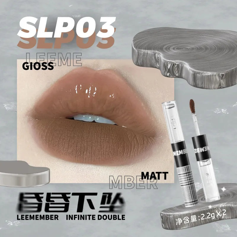 LEEMEMBER Double Head Lipstick Matte Soft Lip Mud Mirror Moisturizing Non-stick Cup Longlasting Lip Glazed Original Lip Makeup
