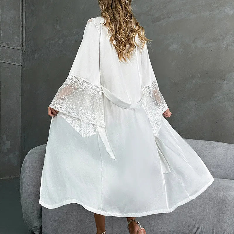 Bathrobes Satin Sexy Long Sleeve Loose Peignoirs For Women Robe White Wedding Dress Bride Dresses Spring Summer Sleepwear Robes