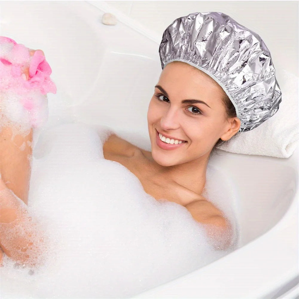 12 pcs/pack Deep Conditioning Caps Aluminum Foil Reusable Hair Processing Caps Hair Coloring Shower Caps for Home Salon Use