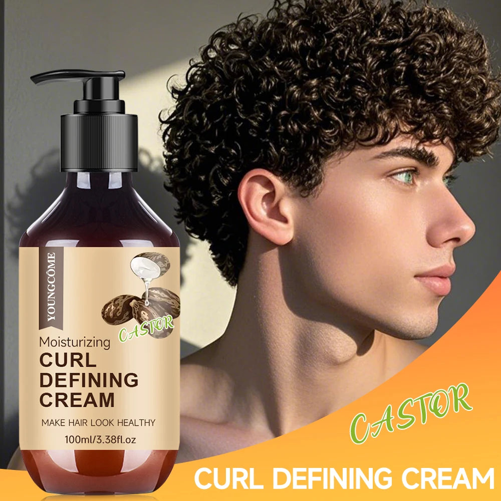 100ML Men's Castor Oil Curling Cream with Rosemary and Peppermint to Control Curling
