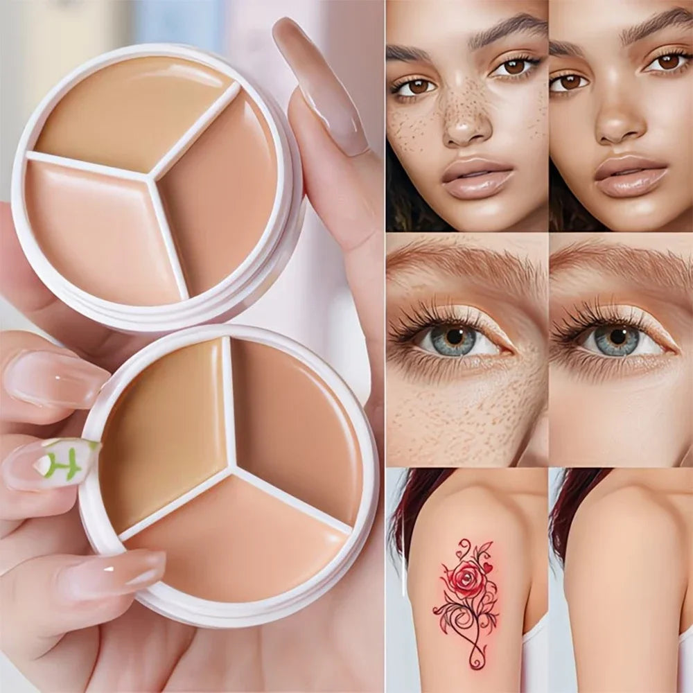 3-Color Cream Concealer Palette-Waterproof,Long-Lasting Coverage for Acne,Dark Circles & Redness-Natural,Korean Beauty Makeup
