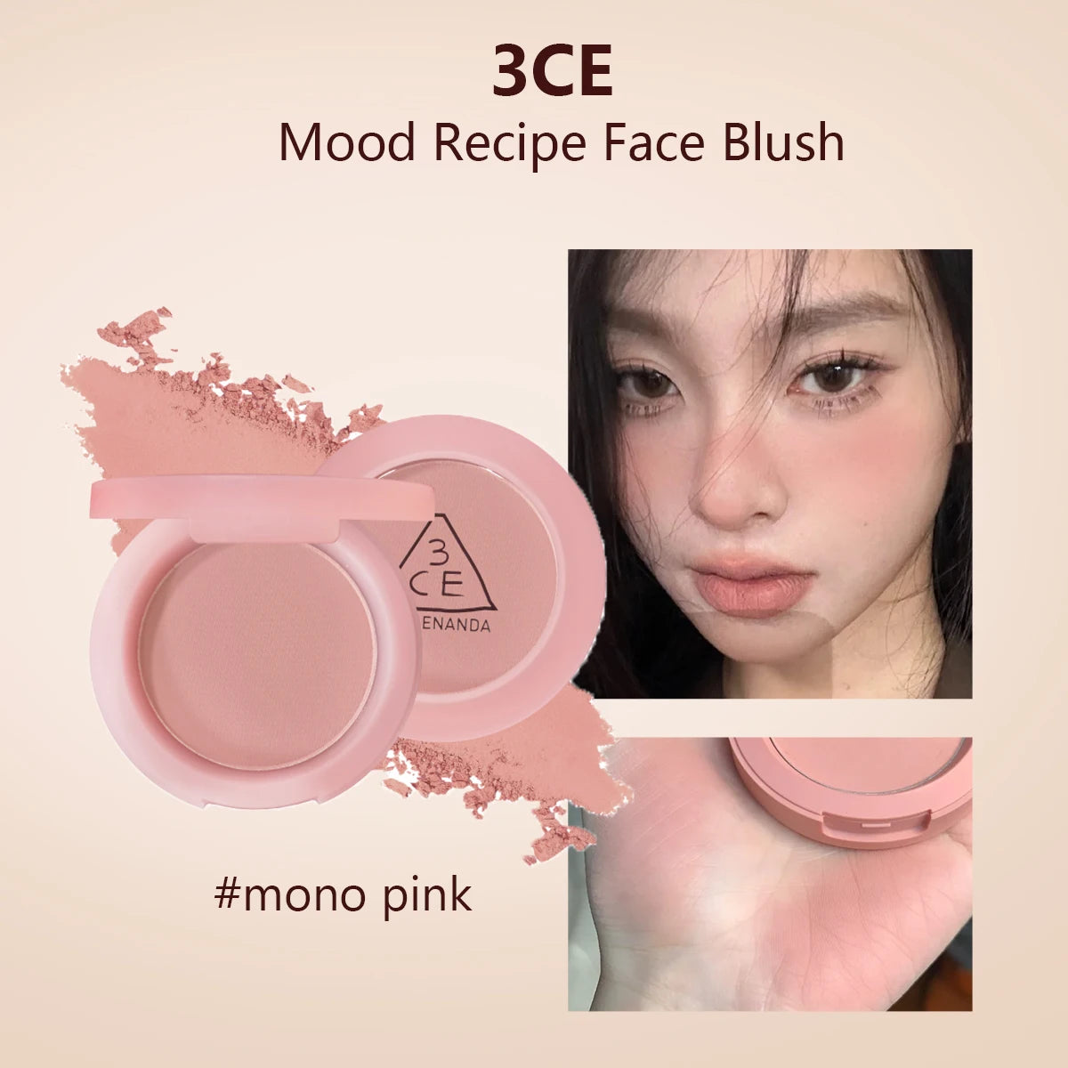 3CE Mood Recipe Face Blush,Silky Powder,Natural Color Payoff,Long-Lasting Wear,Complete Makeup,Korean Cosmetic,Korean Makeup