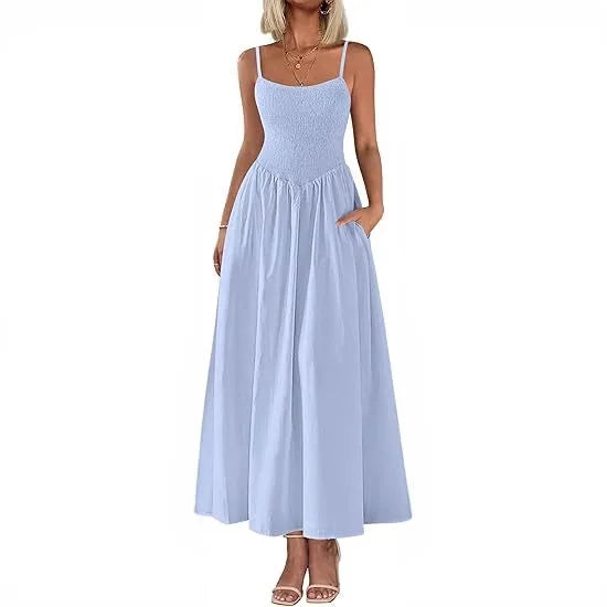 Elegant Feminine Long Dresses For Summer Vacation 2026 Pleated Strap Dress For Women Vestidos Fiesta Mujer Vestidos Fiesta