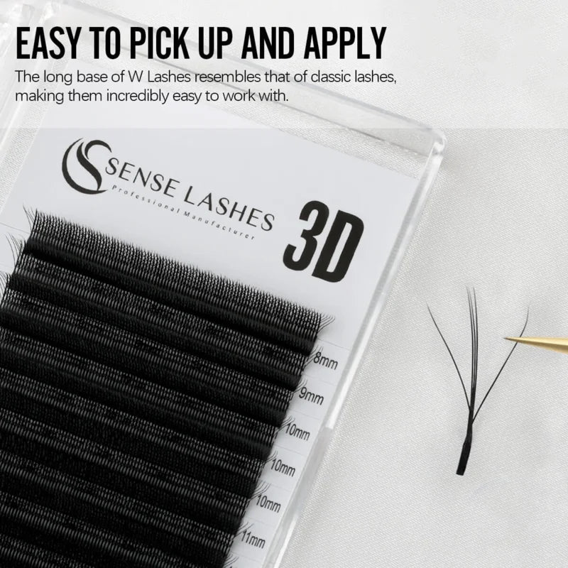 SENSE LASHES Wispy 3D W Shape Eyelash Premade Fan Lashes Wet Eyelash Extensions Matte Black Natural pestañas Fibras Tecnológicas