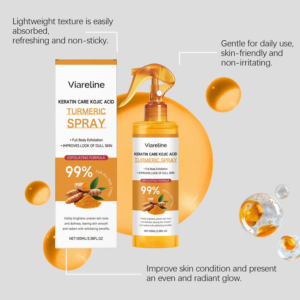 Keratin Care Kojic Acid Turmeric Spray Brightens Uneven Skin Tone Improves Dullness Full Body Use Skin Spray Smooth Skin