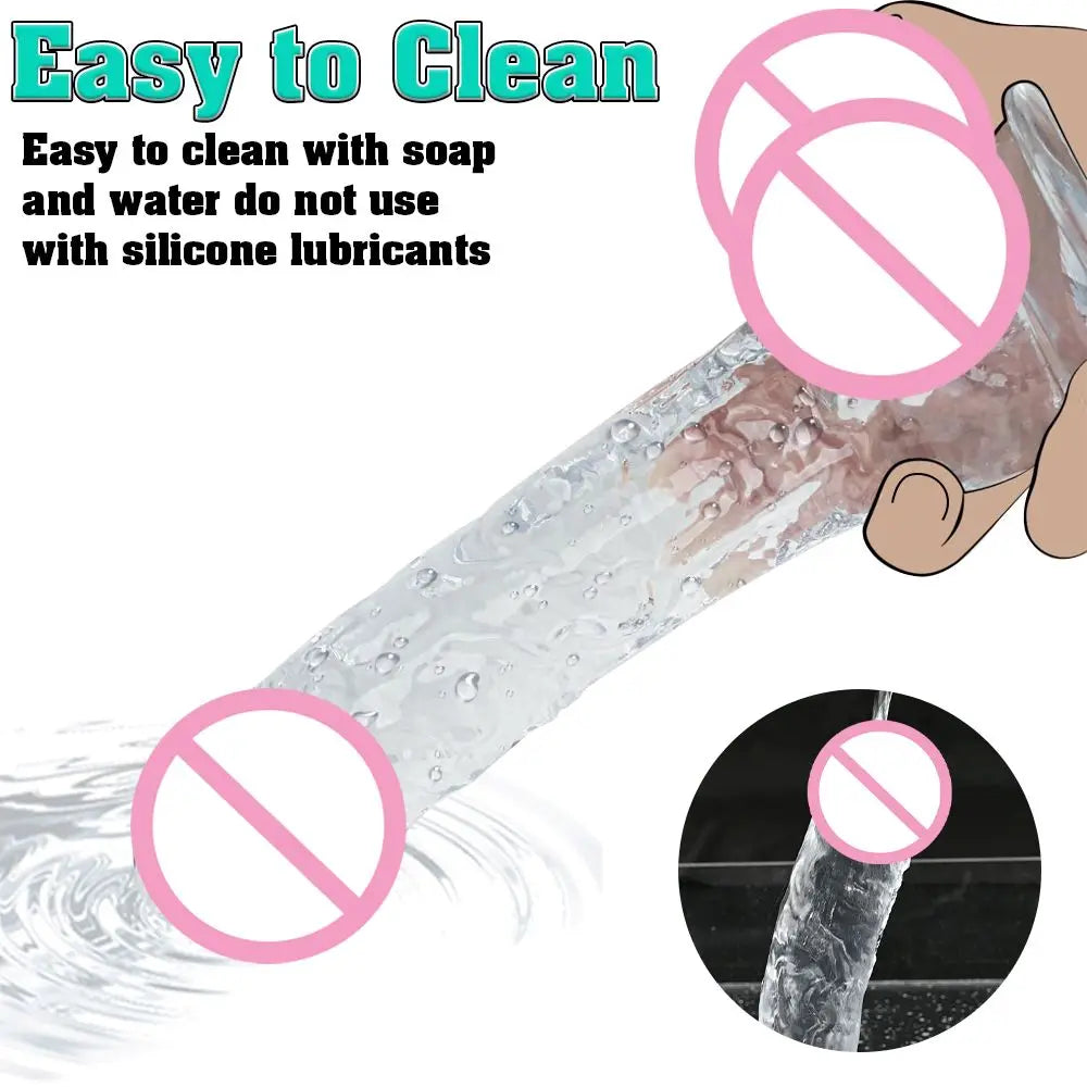 Adult Sex Toy Realistic Soft Dildo for Women Beginner Transparent Penis with Strong Suction Cup Hands-Free Play Masturbator Tool
