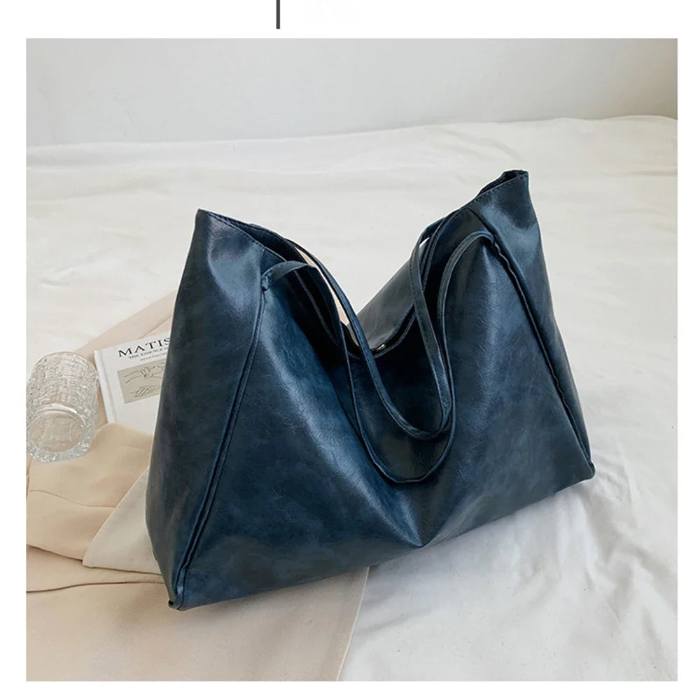 Women Tote Bag Fashion Underarm Pouch Large Capacity Soft Pu Leather Shoulder Bag Retro Crossbody Bag Casual Portable BucketBags