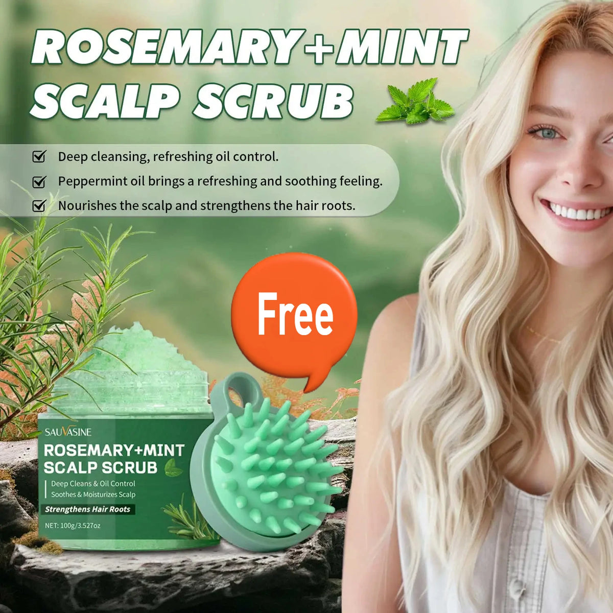 Rosemary Mint Scalp Scrub Deep Cleansing Refreshing Oil Control Rosemary Shampoo for Strengthens Hair Nourishing the Scalp 100g